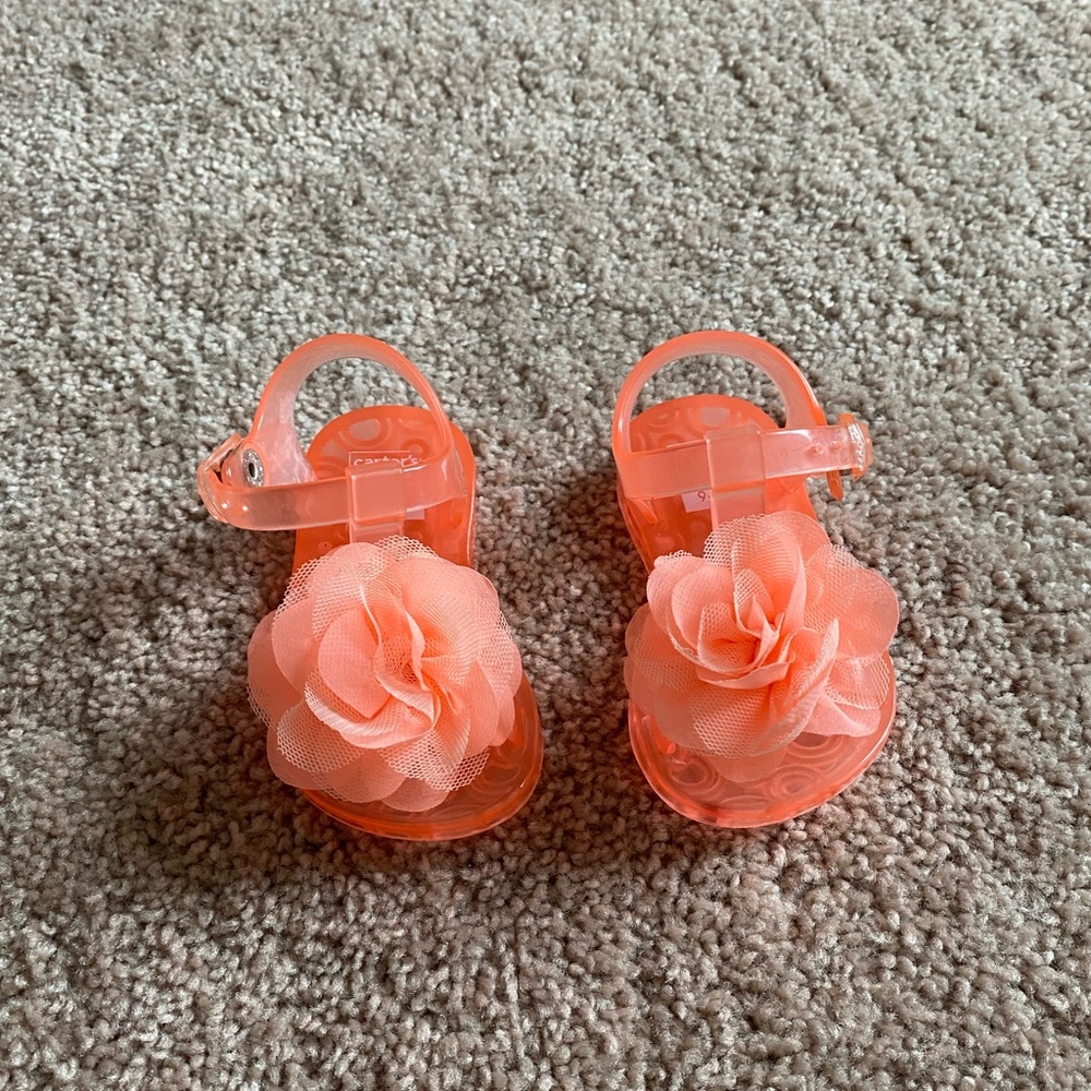 Carter’s baby girl orange jelly shoes size 9-12 m